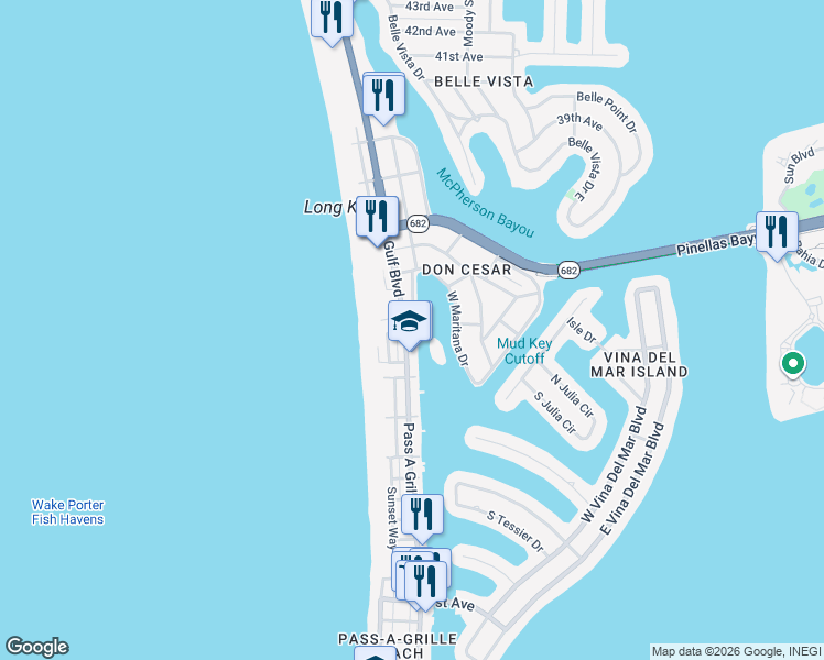map of restaurants, bars, coffee shops, grocery stores, and more near 3111 Pass a Grille Way in St. Pete Beach