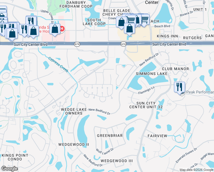 map of restaurants, bars, coffee shops, grocery stores, and more near 401 Faraday Trail in Sun City Center