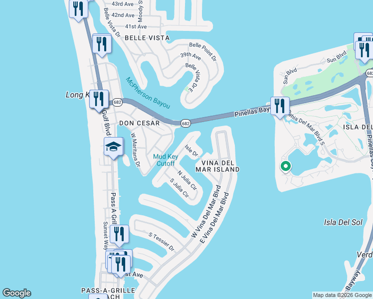map of restaurants, bars, coffee shops, grocery stores, and more near 211 Isle Drive in St. Pete Beach
