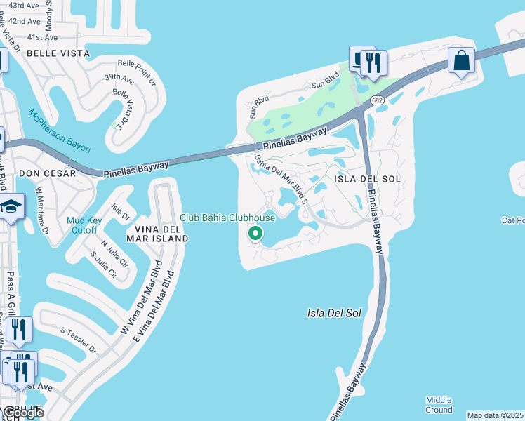 map of restaurants, bars, coffee shops, grocery stores, and more near 5901 Bahia Del Mar Circle in St. Petersburg