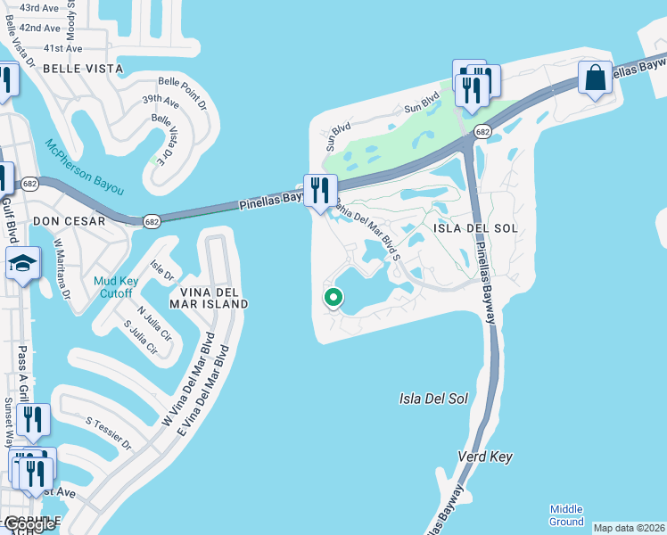map of restaurants, bars, coffee shops, grocery stores, and more near 6081 Bahia Del Mar Circle North in St. Petersburg