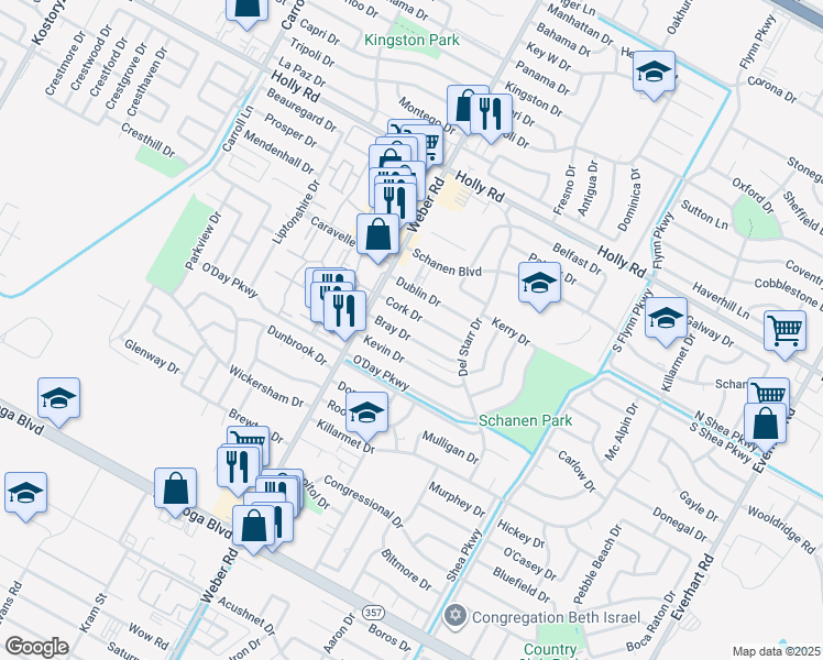 map of restaurants, bars, coffee shops, grocery stores, and more near 4102 Bray Drive in Corpus Christi