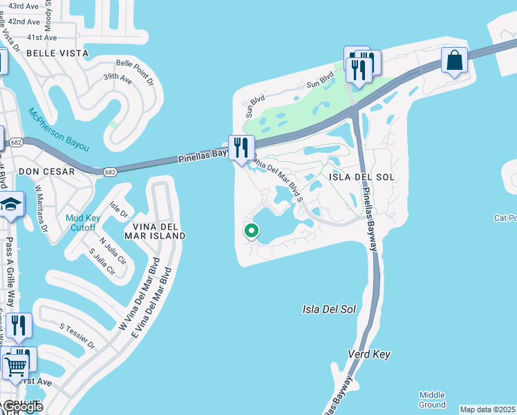 map of restaurants, bars, coffee shops, grocery stores, and more near 5901 Bahia Del Mar Circle in St. Petersburg