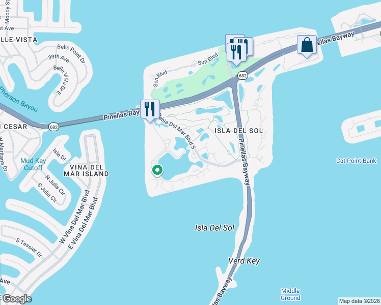 map of restaurants, bars, coffee shops, grocery stores, and more near 6273 Bahia Del Mar Boulevard South in St. Petersburg