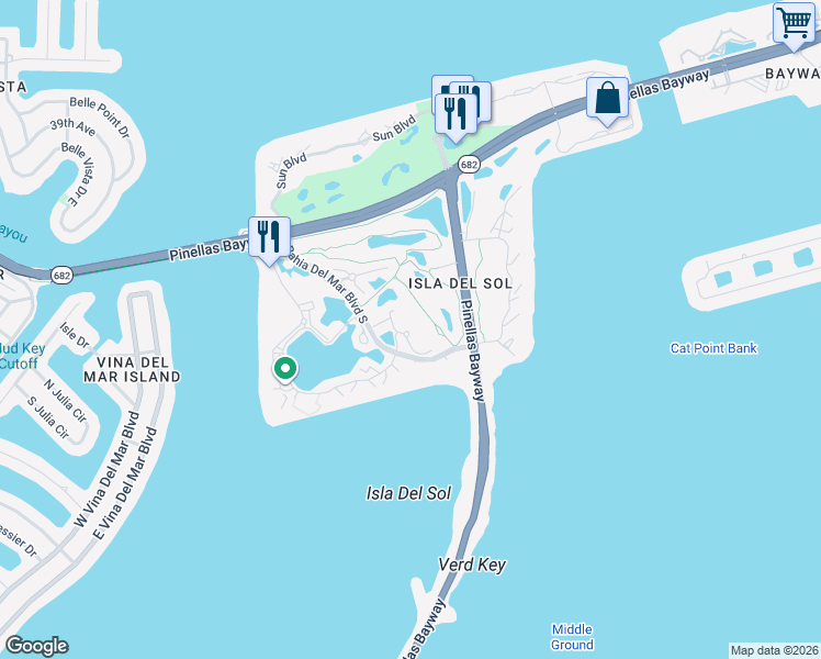 map of restaurants, bars, coffee shops, grocery stores, and more near 6035 Bahia Del Mar Boulevard South in St. Petersburg