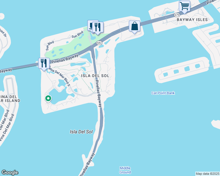 map of restaurants, bars, coffee shops, grocery stores, and more near 6365 Palma Del Mar Boulevard South in St. Petersburg