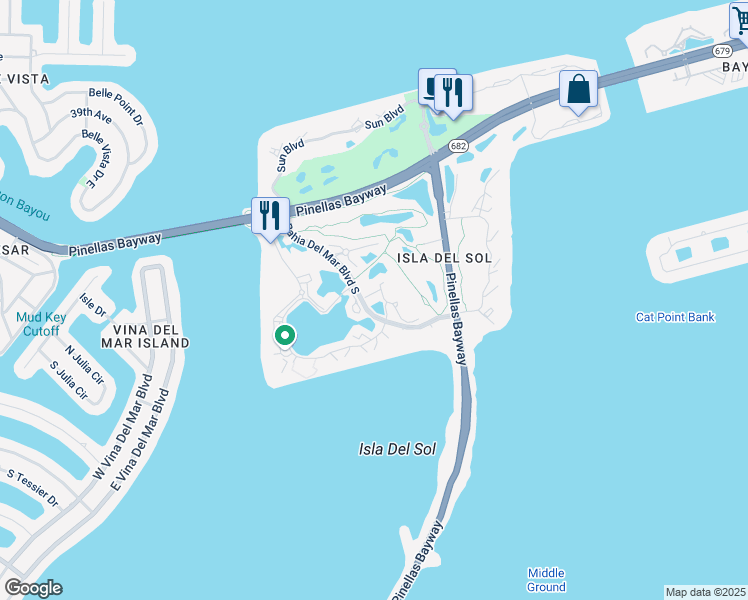 map of restaurants, bars, coffee shops, grocery stores, and more near 6061 Bahia Del Mar Boulevard South in St. Petersburg