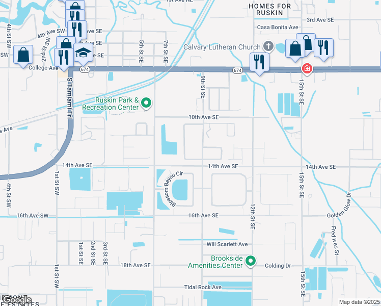 map of restaurants, bars, coffee shops, grocery stores, and more near 808 14th Avenue Southeast in Ruskin