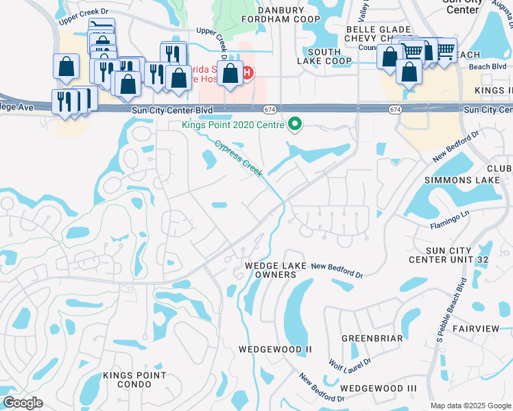 map of restaurants, bars, coffee shops, grocery stores, and more near 302 Andover Place South in Sun City Center