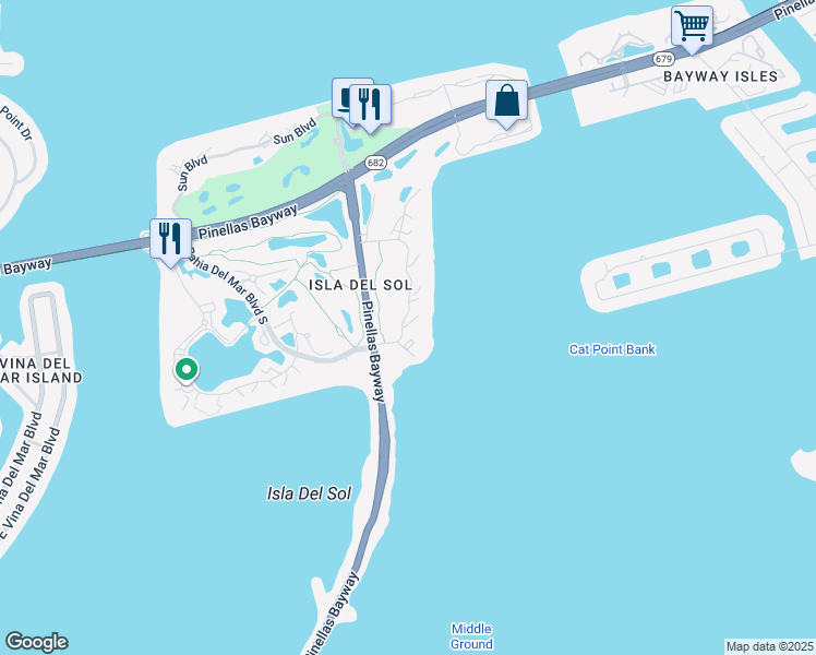 map of restaurants, bars, coffee shops, grocery stores, and more near 6365 Palma Del Mar Boulevard South in St. Petersburg