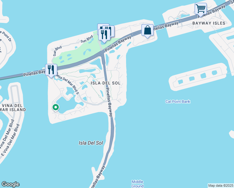 map of restaurants, bars, coffee shops, grocery stores, and more near 6365 Palma Del Mar Boulevard South in St. Petersburg