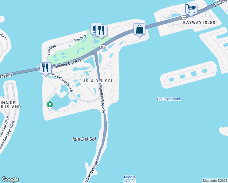 map of restaurants, bars, coffee shops, grocery stores, and more near 6365 Palma Del Mar Boulevard South in St. Petersburg