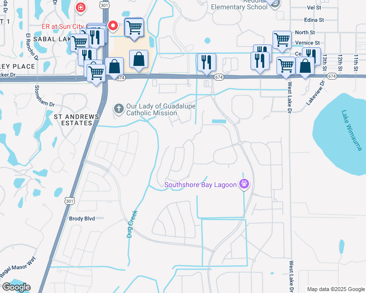 map of restaurants, bars, coffee shops, grocery stores, and more near 15849 Trite Bend Street in Wimauma