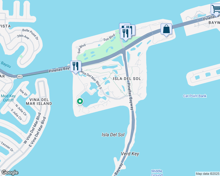 map of restaurants, bars, coffee shops, grocery stores, and more near 6061 Bahia Del Mar Boulevard South in St. Petersburg