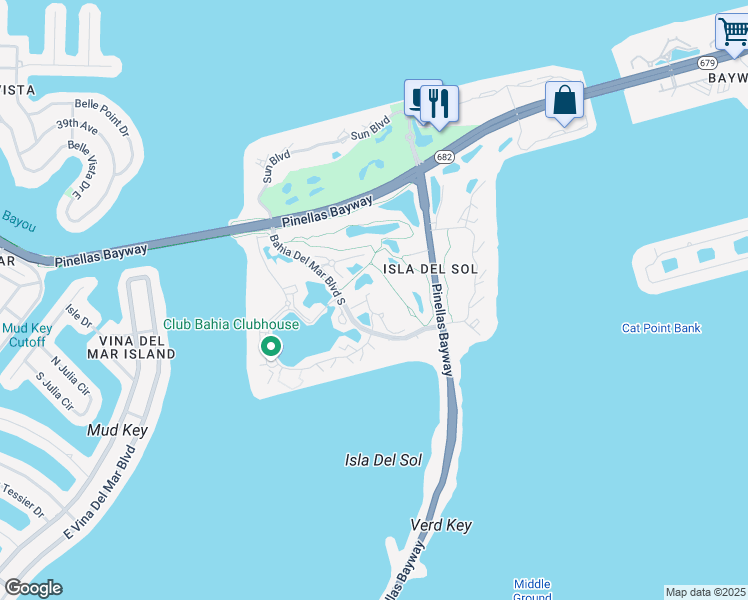 map of restaurants, bars, coffee shops, grocery stores, and more near 6061 Bahia Del Mar Boulevard South in St. Petersburg