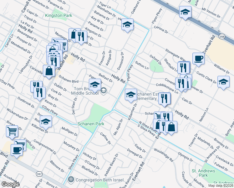 map of restaurants, bars, coffee shops, grocery stores, and more near 5801 North Flynn Parkway in Corpus Christi
