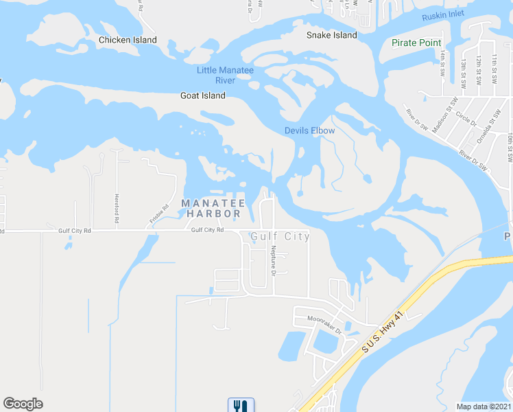 map of restaurants, bars, coffee shops, grocery stores, and more near 1015 Neptune Drive in Ruskin