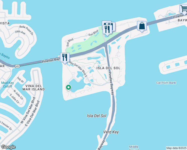 map of restaurants, bars, coffee shops, grocery stores, and more near 6141 Bahia Del Mar Boulevard South in St. Petersburg