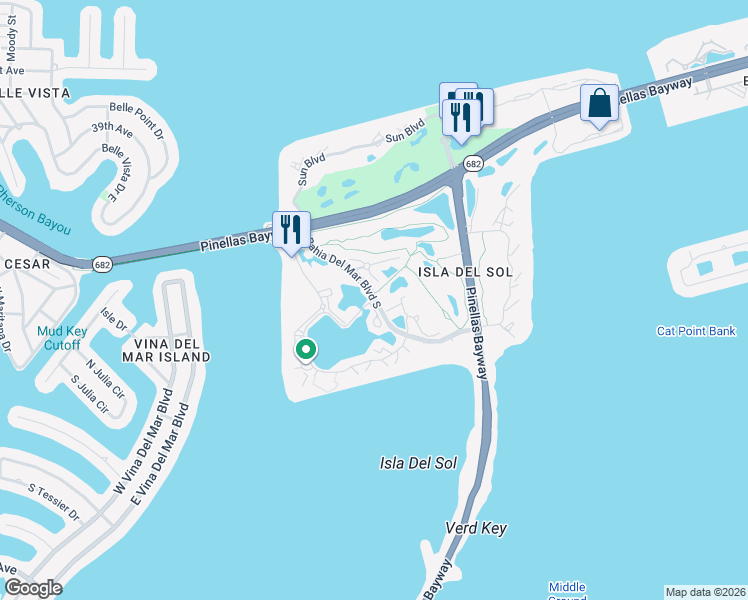 map of restaurants, bars, coffee shops, grocery stores, and more near 5701 Bahia Del Mar Circle in St. Petersburg