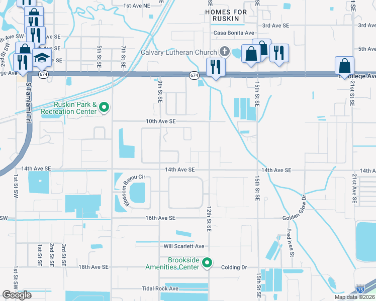 map of restaurants, bars, coffee shops, grocery stores, and more near 1209 Tropical Hammock Place in Ruskin