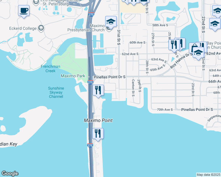 map of restaurants, bars, coffee shops, grocery stores, and more near 6699 31st Way South in St. Petersburg