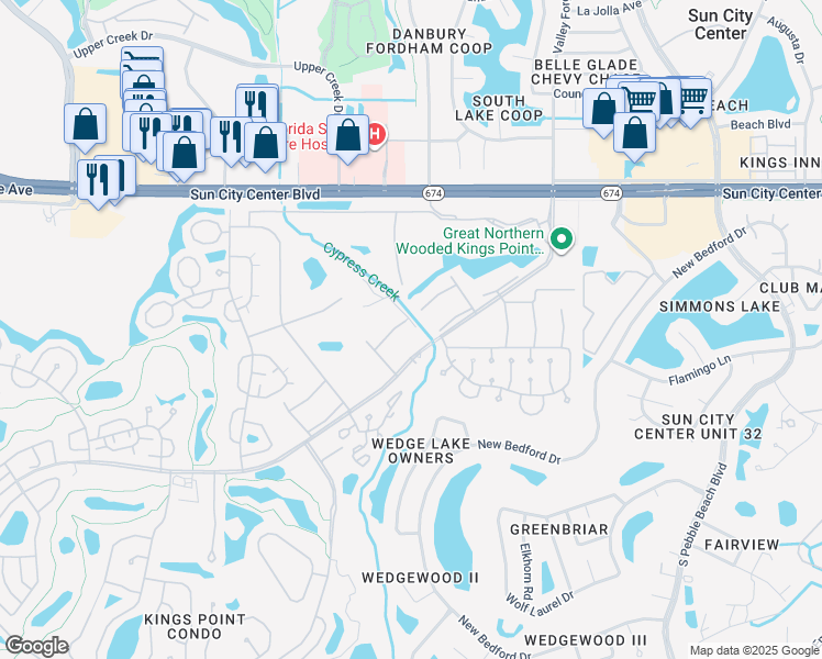 map of restaurants, bars, coffee shops, grocery stores, and more near 302 Andover Place South in Sun City Center