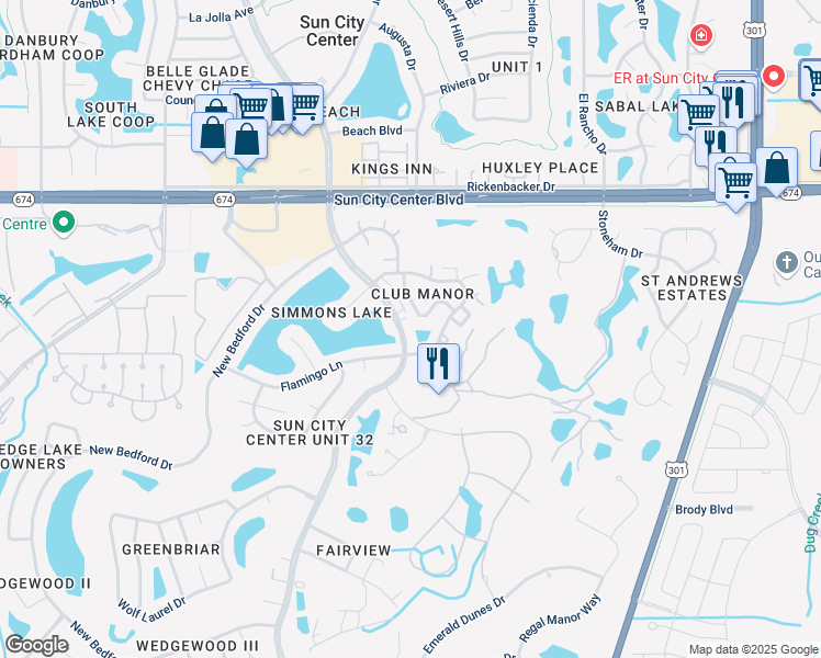 map of restaurants, bars, coffee shops, grocery stores, and more near 321 Green Manor Drive in Sun City Center