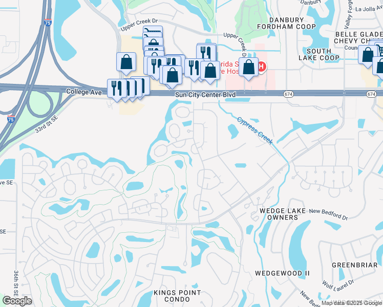 map of restaurants, bars, coffee shops, grocery stores, and more near 2316 Grenoble Place in Sun City Center