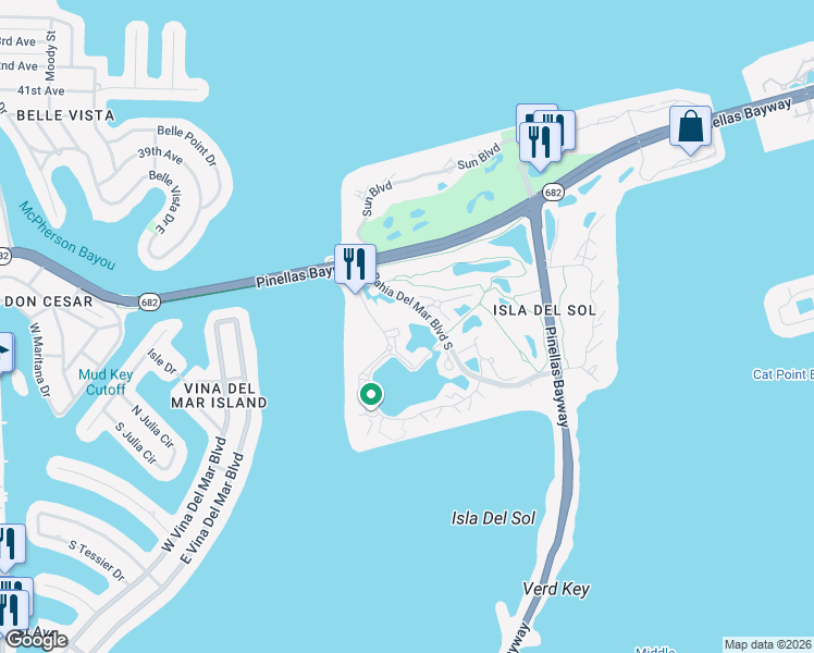 map of restaurants, bars, coffee shops, grocery stores, and more near 6020 Bahia Del Mar Circle North in St. Petersburg
