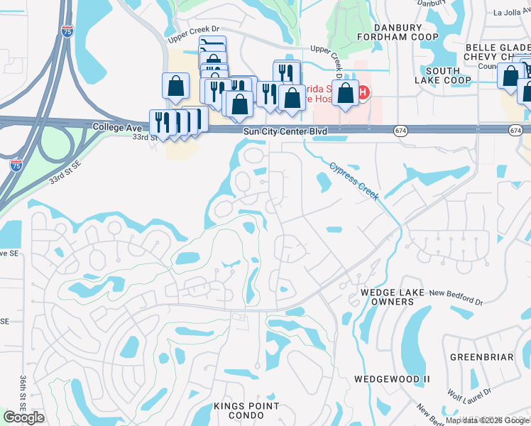 map of restaurants, bars, coffee shops, grocery stores, and more near 2313 Grenoble Place in Sun City Center