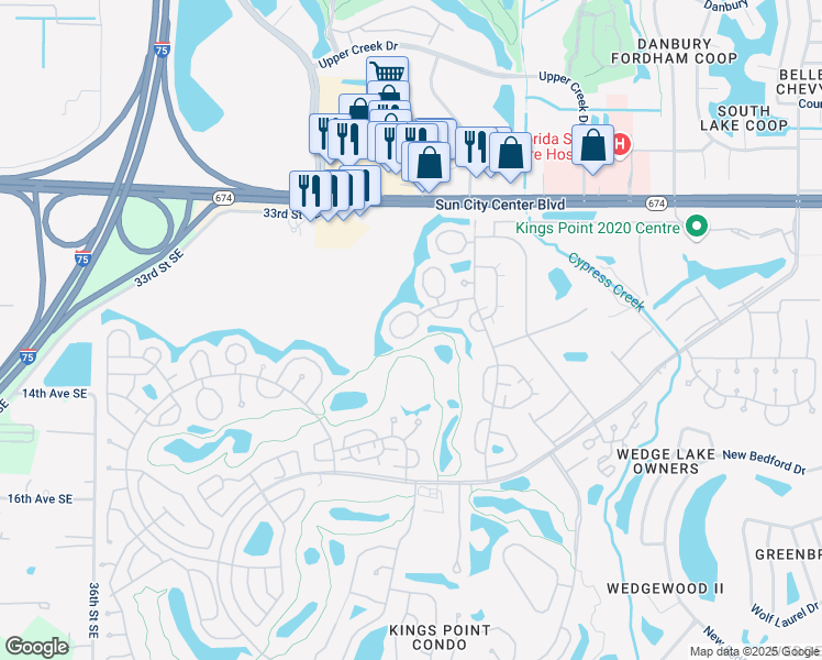 map of restaurants, bars, coffee shops, grocery stores, and more near 2316 Gainesborough Loop in Sun City Center