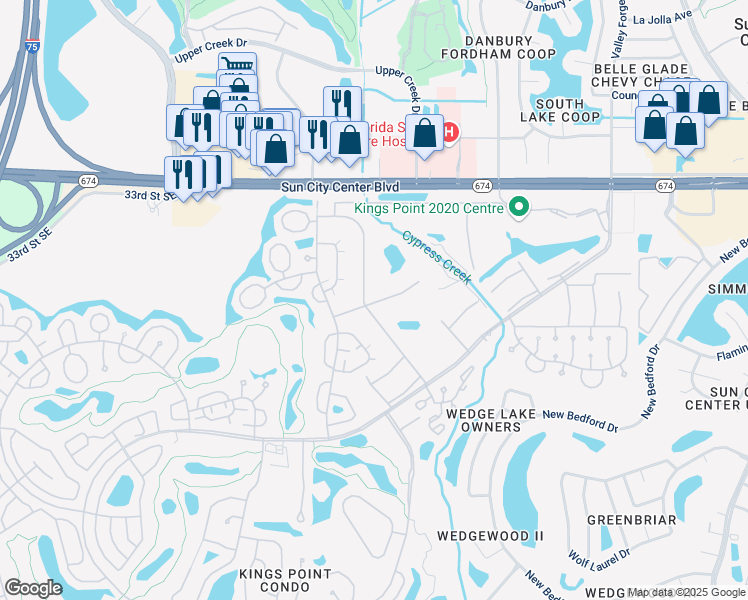 map of restaurants, bars, coffee shops, grocery stores, and more near 1903 Canterbury Lane in Sun City Center