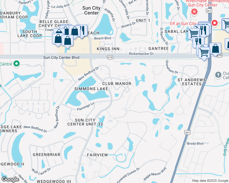 map of restaurants, bars, coffee shops, grocery stores, and more near 321 Green Manor Drive in Sun City Center
