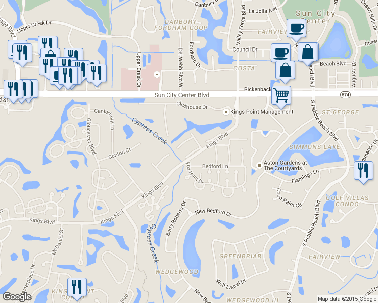 map of restaurants, bars, coffee shops, grocery stores, and more near 205 Kings Boulevard in Ruskin