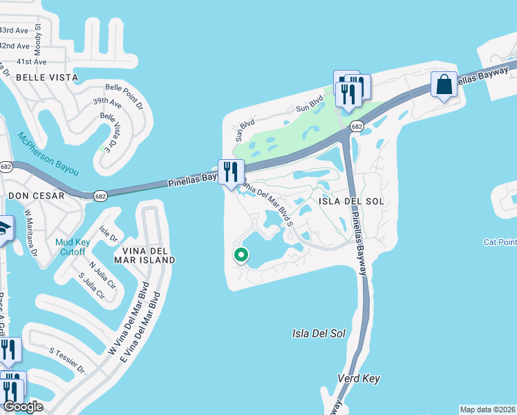map of restaurants, bars, coffee shops, grocery stores, and more near 6020 Bahia Del Mar Circle North in St. Petersburg