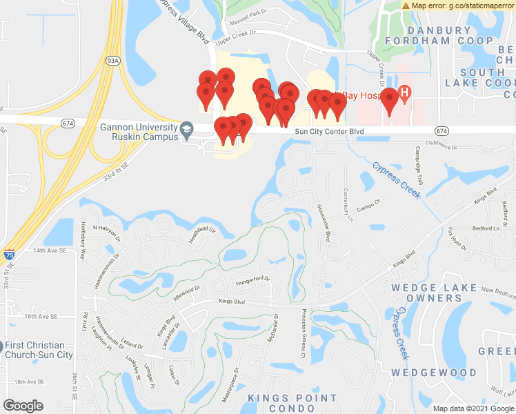 map of restaurants, bars, coffee shops, grocery stores, and more near 2319 Gainesborough Loop in Sun City Center
