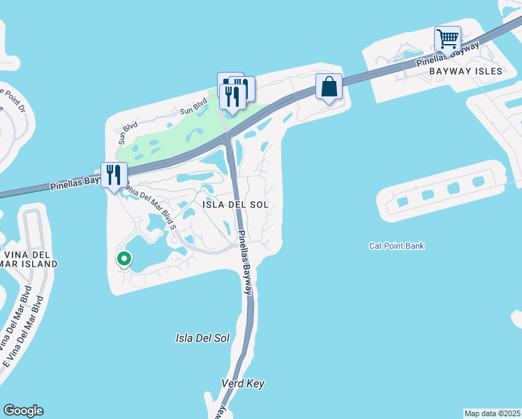 map of restaurants, bars, coffee shops, grocery stores, and more near 6269 Palma Del Mar Boulevard South in St. Petersburg