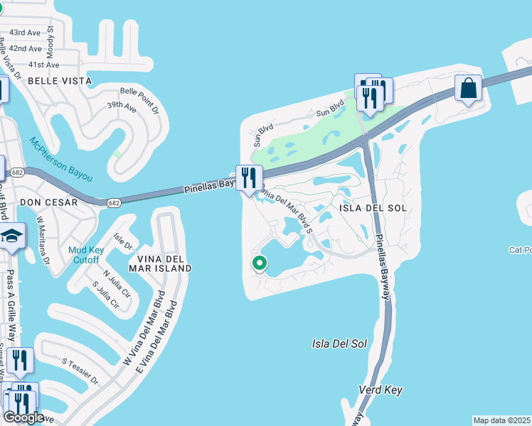 map of restaurants, bars, coffee shops, grocery stores, and more near 6020 Bahia Del Mar Circle North in St. Petersburg