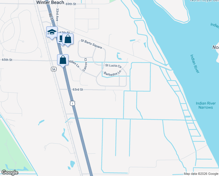 map of restaurants, bars, coffee shops, grocery stores, and more near 2557 Saint Lucia Circle in Vero Beach