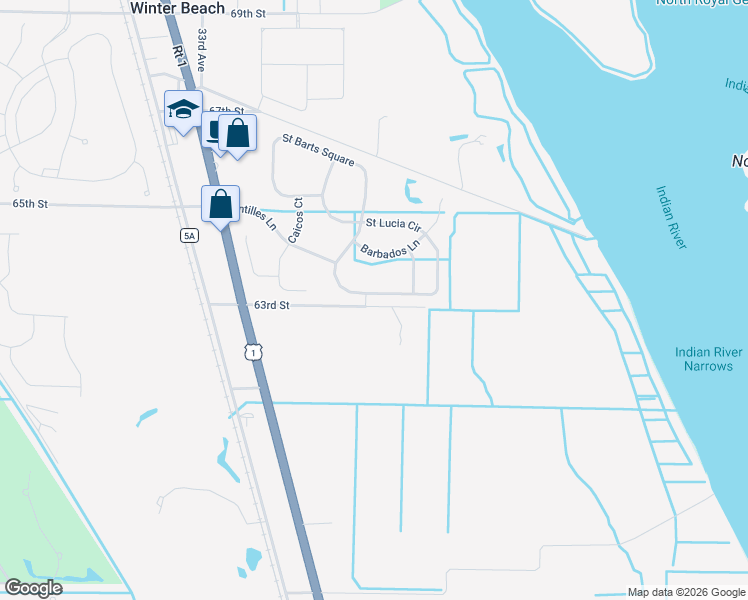 map of restaurants, bars, coffee shops, grocery stores, and more near 2557 Saint Lucia Circle in Vero Beach