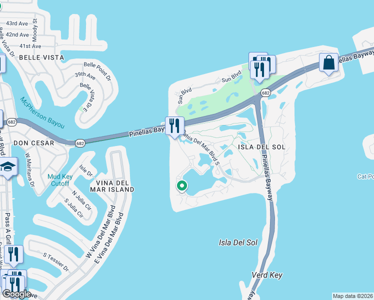 map of restaurants, bars, coffee shops, grocery stores, and more near 6000 Bahia Del Mar Circle North in St. Petersburg