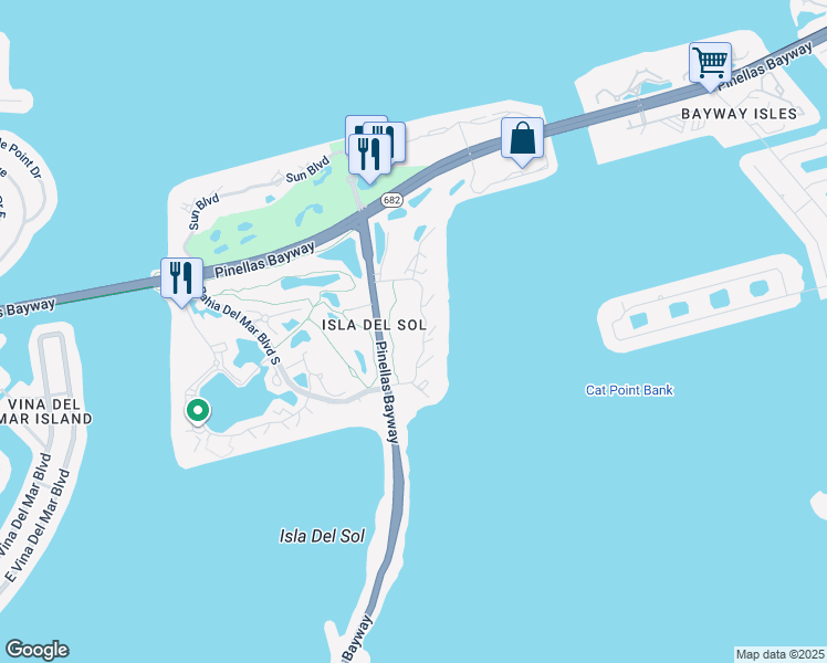 map of restaurants, bars, coffee shops, grocery stores, and more near 6269 Palma Del Mar Boulevard South in St. Petersburg