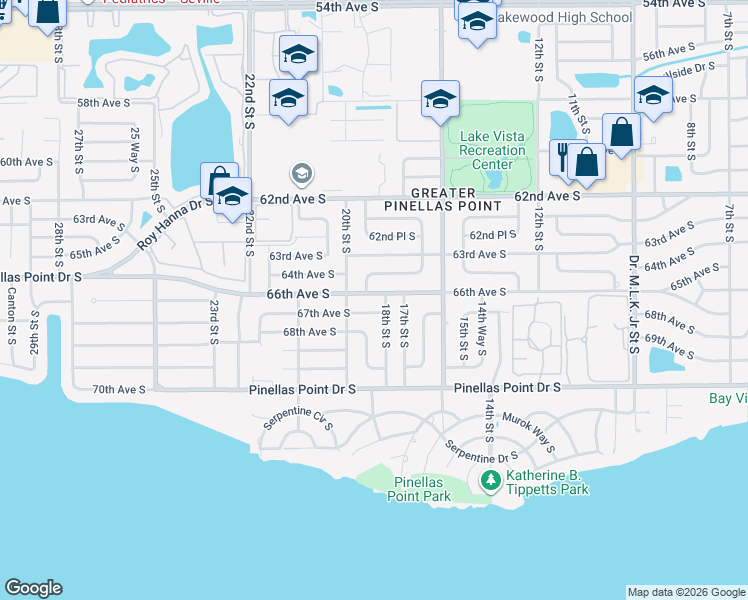 map of restaurants, bars, coffee shops, grocery stores, and more near 1846 66th Avenue South in St. Petersburg