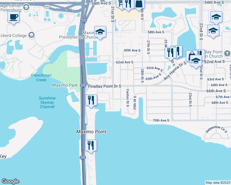 map of restaurants, bars, coffee shops, grocery stores, and more near 6699 31st Way South in St. Petersburg