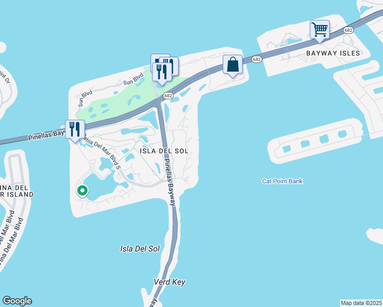 map of restaurants, bars, coffee shops, grocery stores, and more near 6268 Palma Del Mar Boulevard South in St. Petersburg