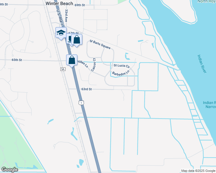 map of restaurants, bars, coffee shops, grocery stores, and more near 2567 Saint Lucia Circle in Vero Beach