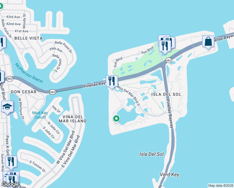 map of restaurants, bars, coffee shops, grocery stores, and more near 6020 Bahia Del Mar Circle North in St. Petersburg