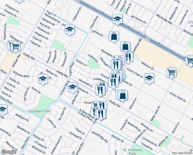 map of restaurants, bars, coffee shops, grocery stores, and more near 4622 Cobblestone Lane in Corpus Christi