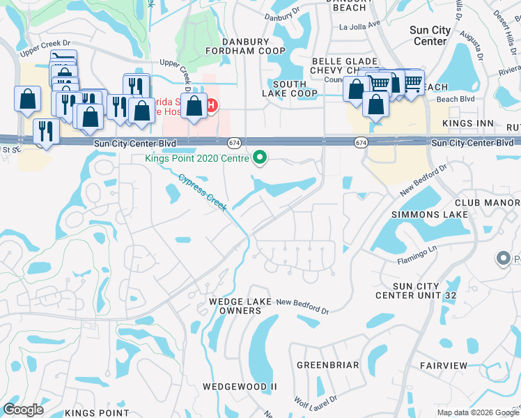 map of restaurants, bars, coffee shops, grocery stores, and more near 206 Andover Place North in Sun City Center