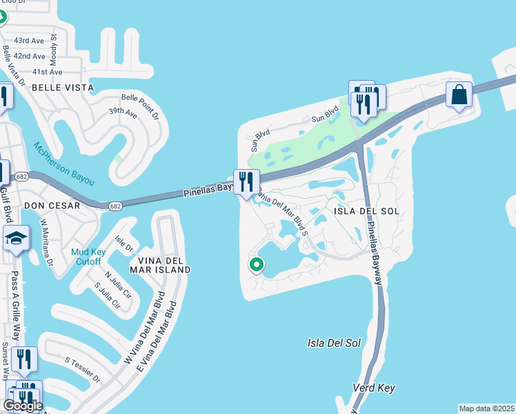 map of restaurants, bars, coffee shops, grocery stores, and more near 6020 Bahia Del Mar Circle North in St. Petersburg